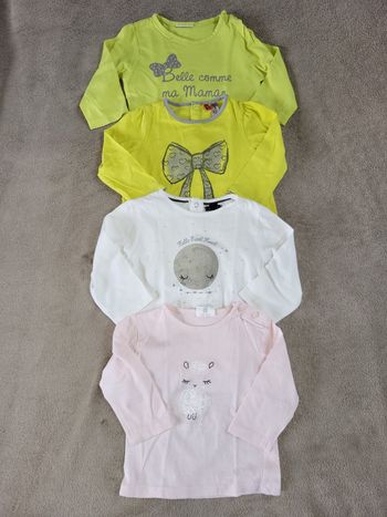 Lot de 4 t-shirts manches longues fille 9 mois