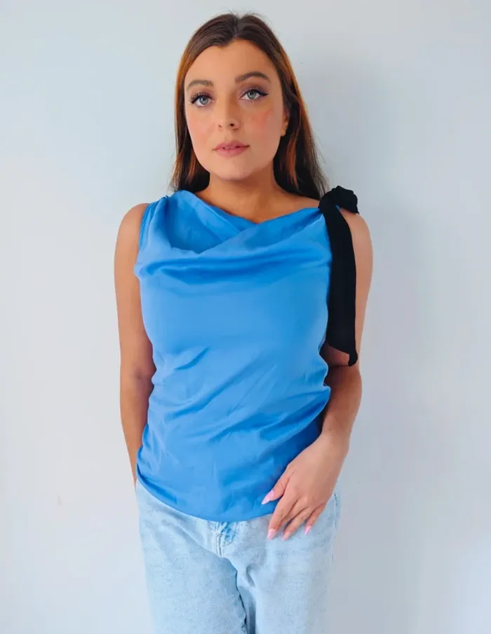 Débardeur blouse fluide bleu ciel avec ruban classe chic Sinéquanone taille 38 - photo numéro 4
