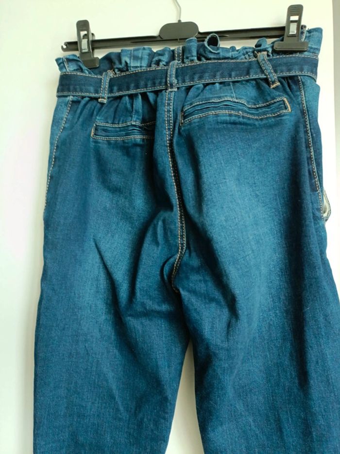 Jean taille haute avec ceinture assorti Denim - Taille S Convient M- Bleu marine - photo numéro 7