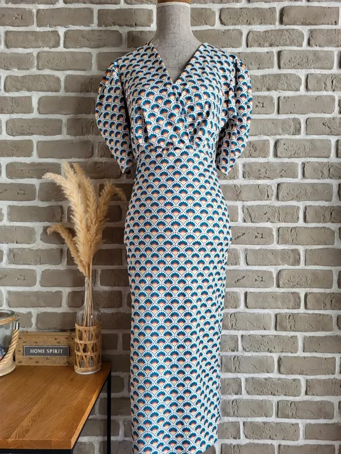 Magnifique robe fourreau imprimé rétro Copperose - Made in Italy