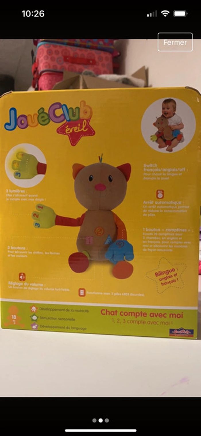 Peluche éveil 18 mois Chat compte avec moi - photo numéro 2