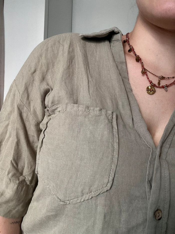 Chemise courte kaki clair – Zara – Taille S Légère | Stylée | Parfaite pour l’été - photo numéro 4