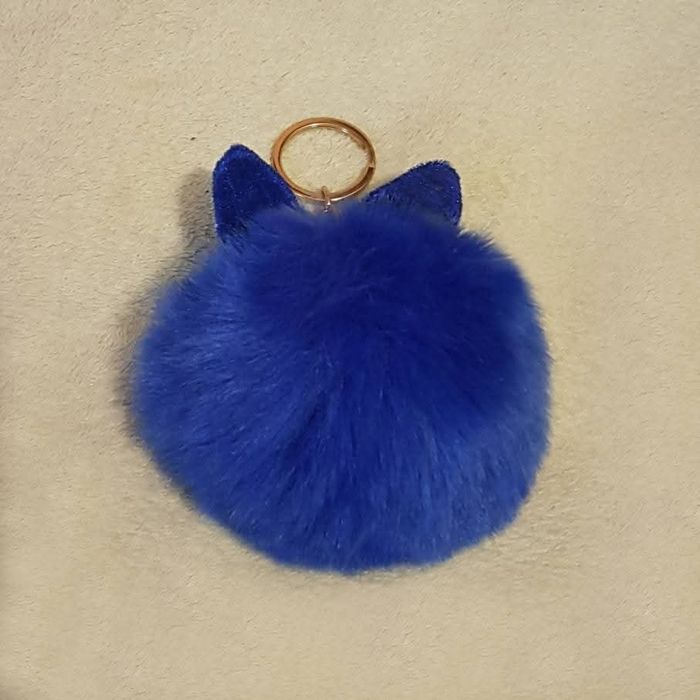Gros pompon lapin bleu, porte-clé - photo numéro 3