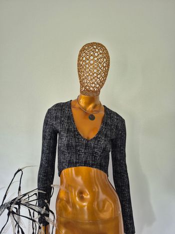 Top Femme Col V Noir et Gris Taille S/36