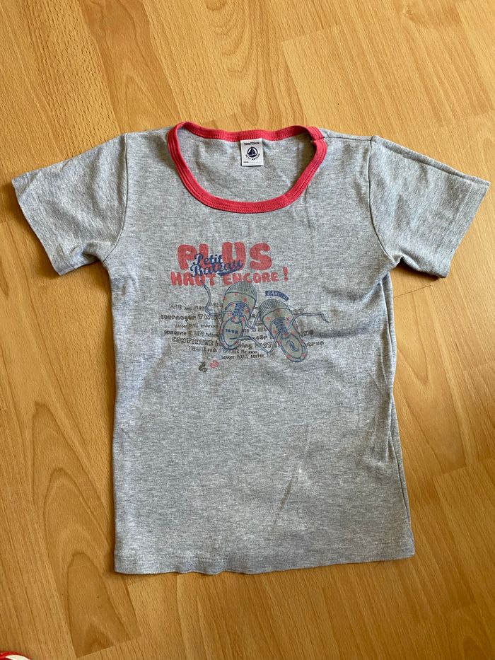 Beau maillot de corps gris et rose PETIT BATEAU T. 8 ans/128 cm fille TBE