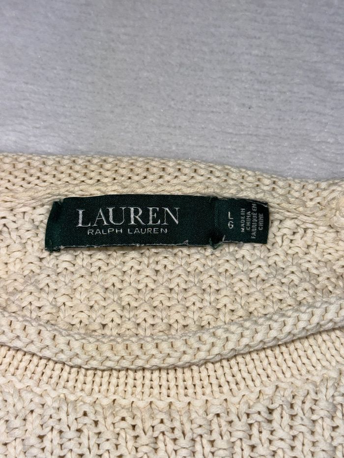 Pull femme Ralph Lauren beige clair / écru 100% coton Taille L femme maille épaisse premium #02225 - photo numéro 10