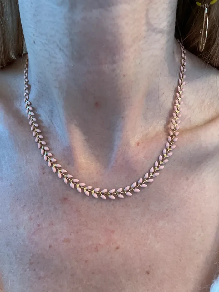 Collier délicat épis rose et doré acier inoxydable - photo numéro 3