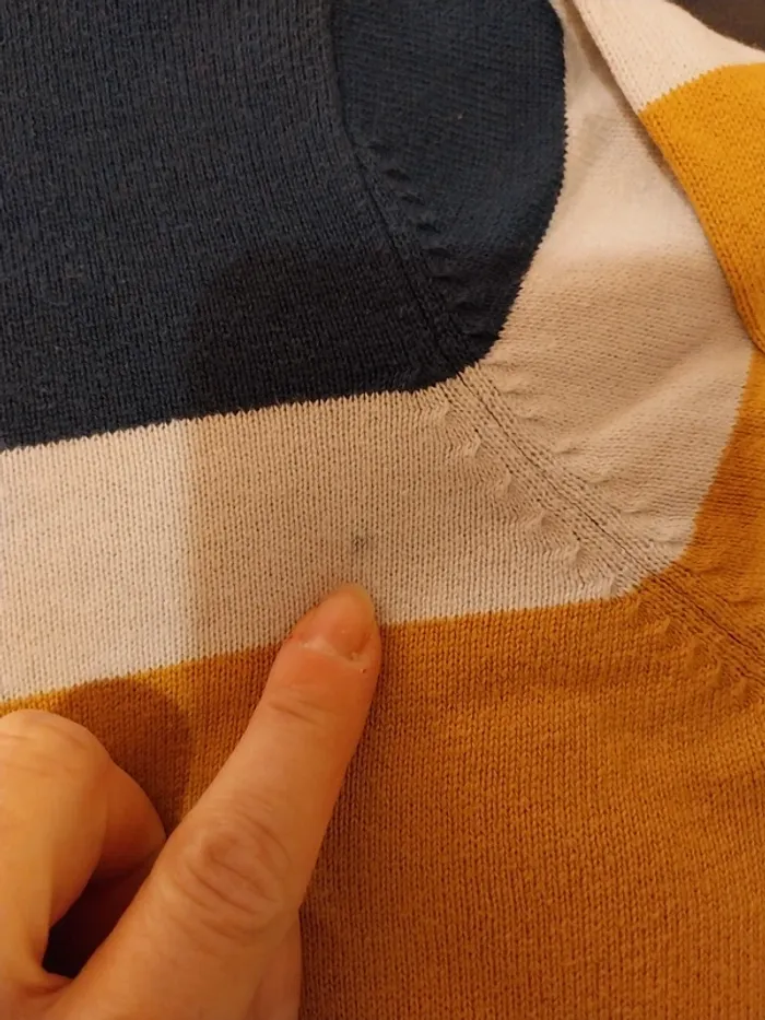 Pull bleu/ blanc/ moutarde T12A - photo numéro 5