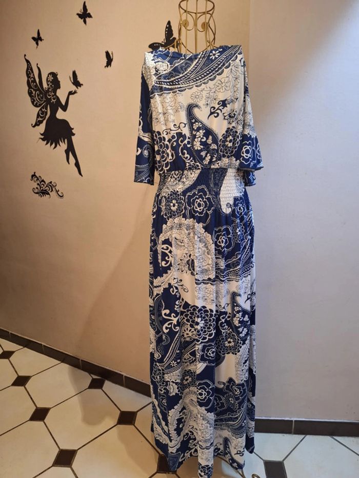 Robe longue imprimée marine & blanche - photo numéro 4