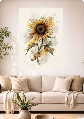 Affiche murale aquarelle “Tournesol Doré” déco florale A3 Sans cadre