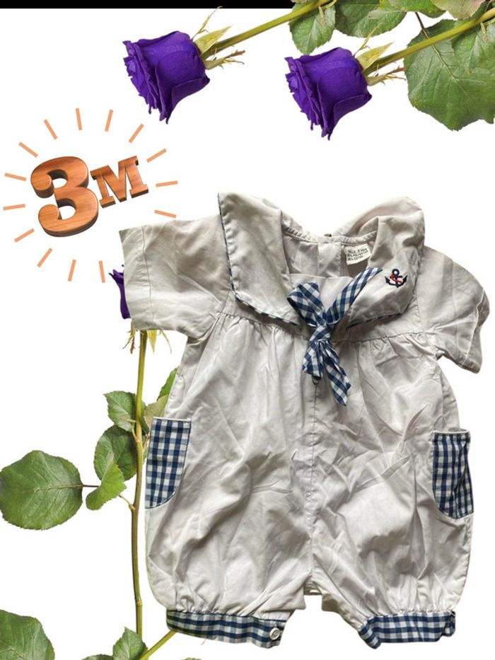 Combinaison bleu et blanc été marin - 3 mois
