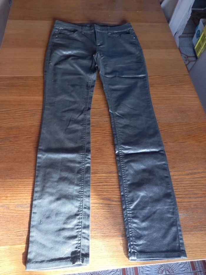 Pantalon slim fit/regular waist gris pailleté argenté - photo numéro 3