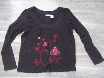 Blouse viscose marron brodée Anne Weyburn 46/48