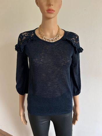 Haut bleu marine avec dentelle Morgan taille XS TBE