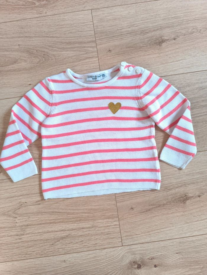 Pull marinière léger fille rose et blanc FPC - 18 mois 81 cm