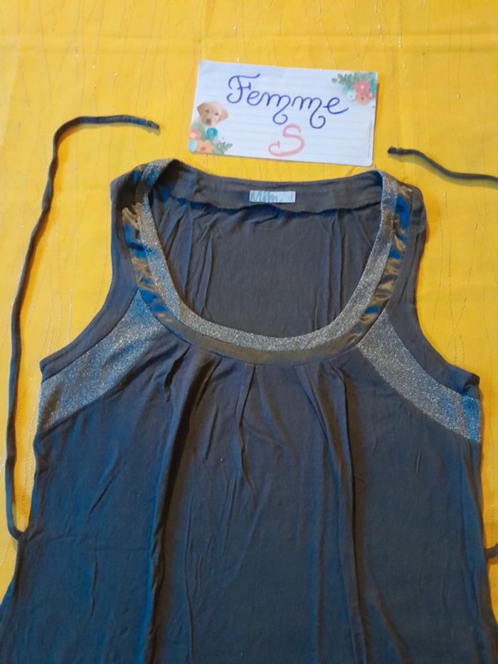 Débardeur fluide sexy S Gris anthracite à paillettes - photo numéro 4