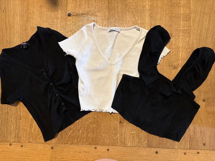 3 petits crop top côtelés courts noir et blanc - photo numéro 2