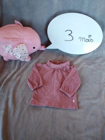 Sous pull col roulé Fille 3 mois Gémo 100% coton nœud