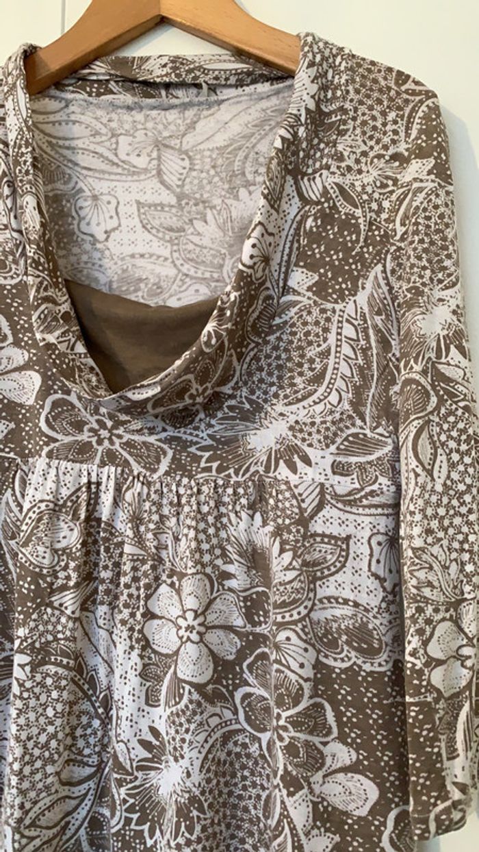 Tunique blanche et marron claire manches 3/4 - photo numéro 2
