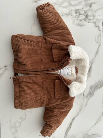 Blouson camel moumoute mouton blanche