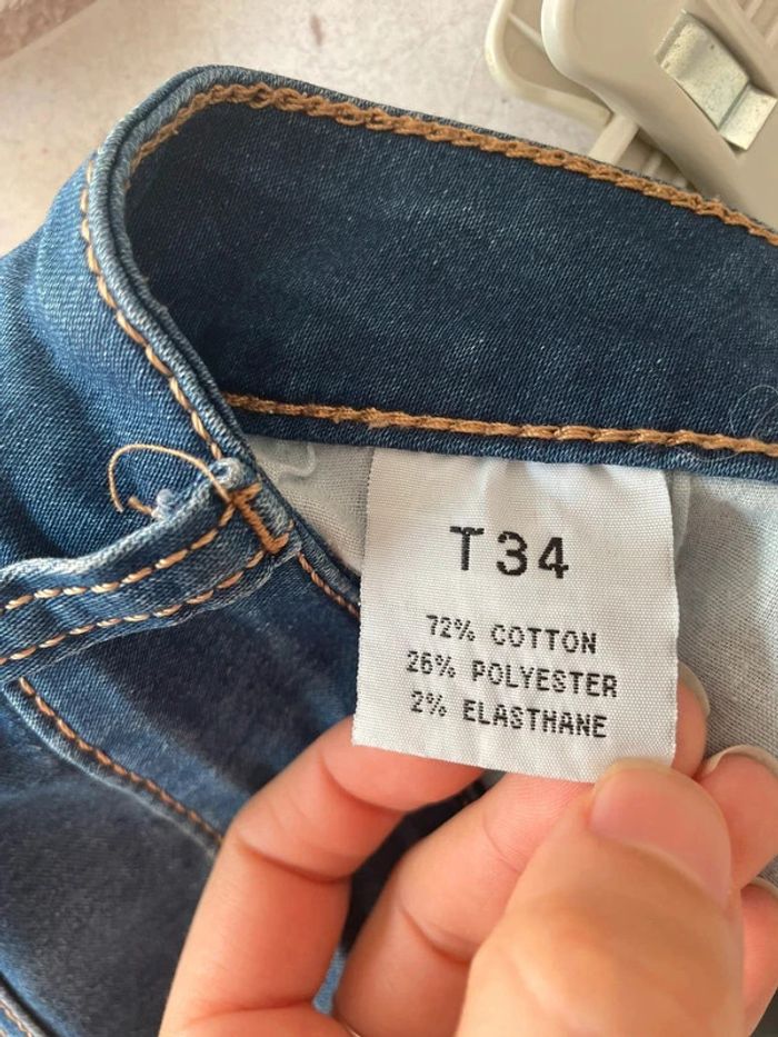 Pantacourt bermuda short long en simili jean bleu foncé avec poches - photo numéro 7