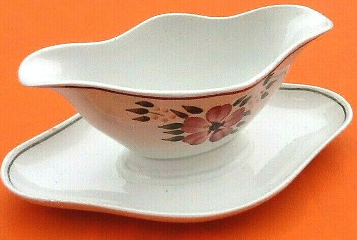 Saucière sur dormant ancienne Décor floral Faïence HBCM - photo numéro 9