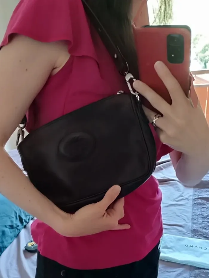 Petit sac porté épaule cuir marron longchamp neuf - photo numéro 16