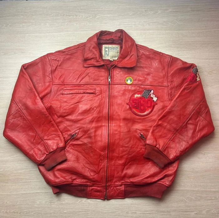 Blouson Vintage Cuir Rouge FJ560 Urban Assault Squad Taille 2X – Drapeau USA - photo numéro 2