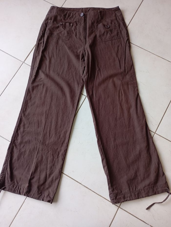 Pantalon marron femme taille 44 en lin - photo numéro 2