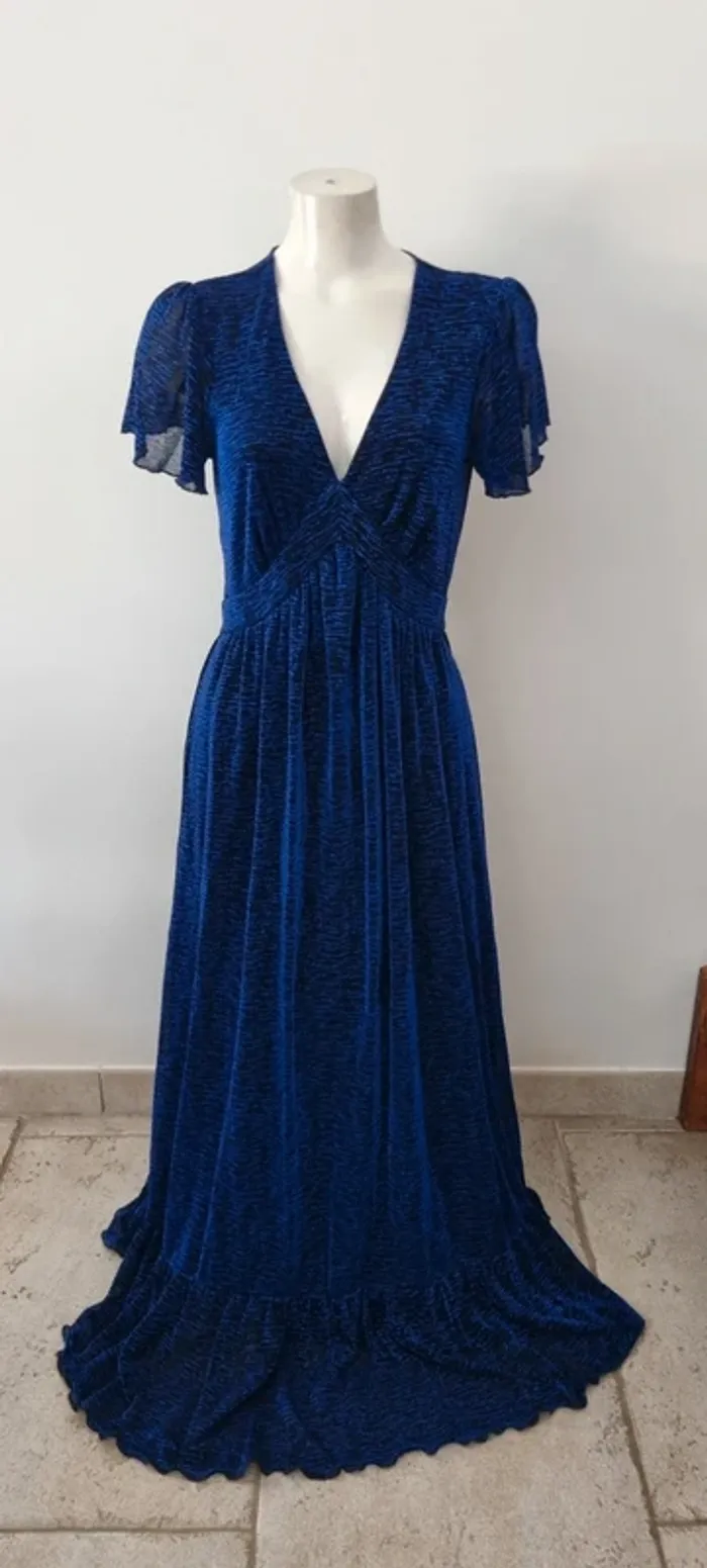Robe longue maille lurex bleu marine 38 naf naf - photo numéro 4