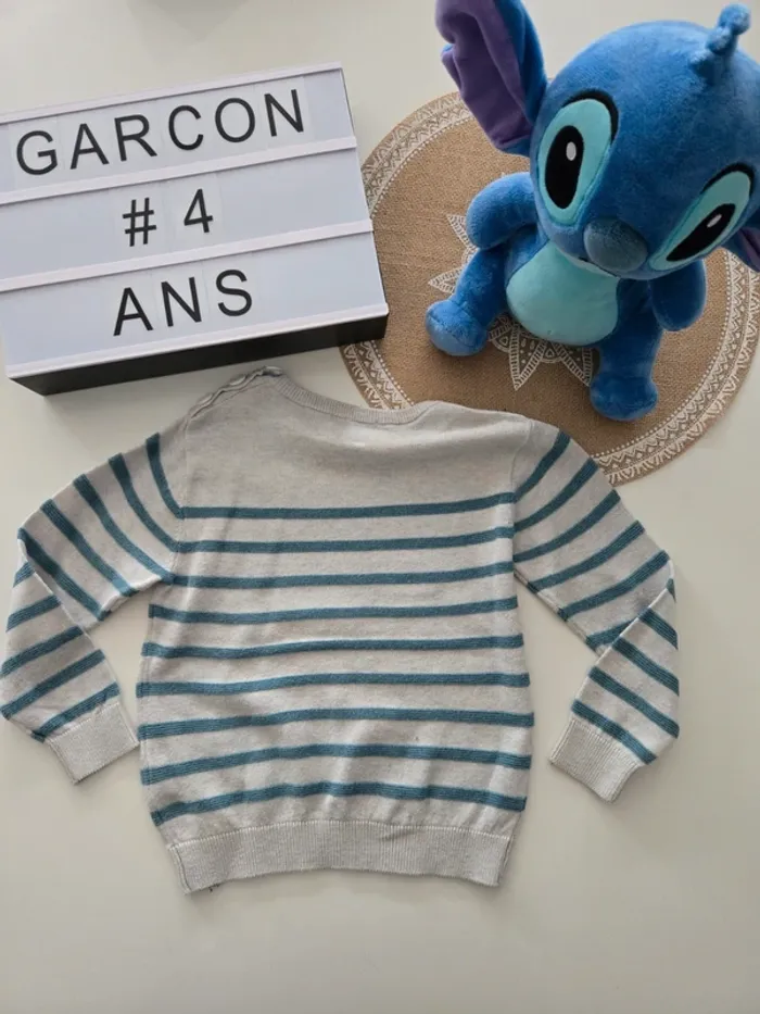 Pull gris rayé turquoise okaidi 4ans - photo numéro 3