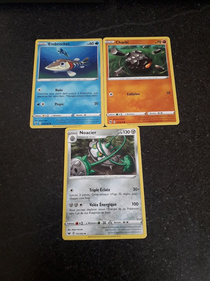 Embrochet + Charbi + Noacier lot de 3 cartes Pokémon neuves