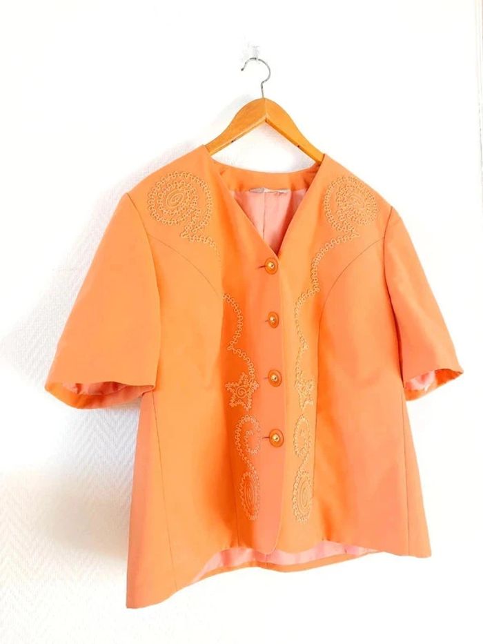 magnifique chemise manches courtes, couleur orange saumon vintage - photo numéro 3