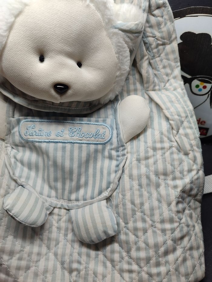 sans enfant peluche ancien tartine et chocolat ours bleu blanc gris rayé rayure poche - photo numéro 4