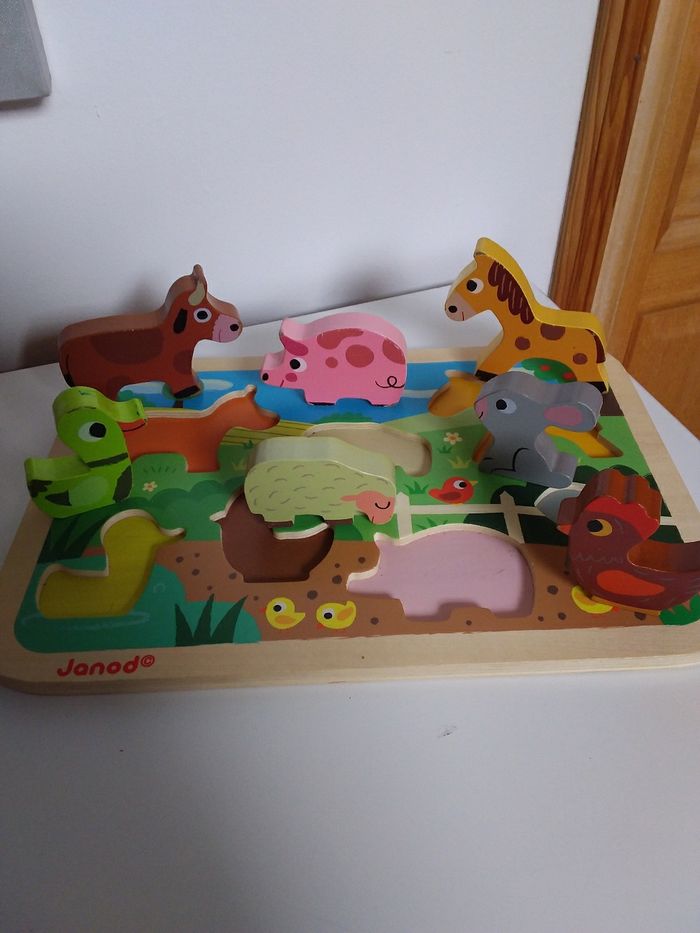 3 Jouets Janod en bois : 1 puzzle, 1 culbuto et un renard à promener - photo numéro 3