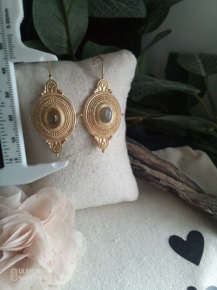 Boucles d'oreilles bohèmes pierres de labradorite - photo numéro 2