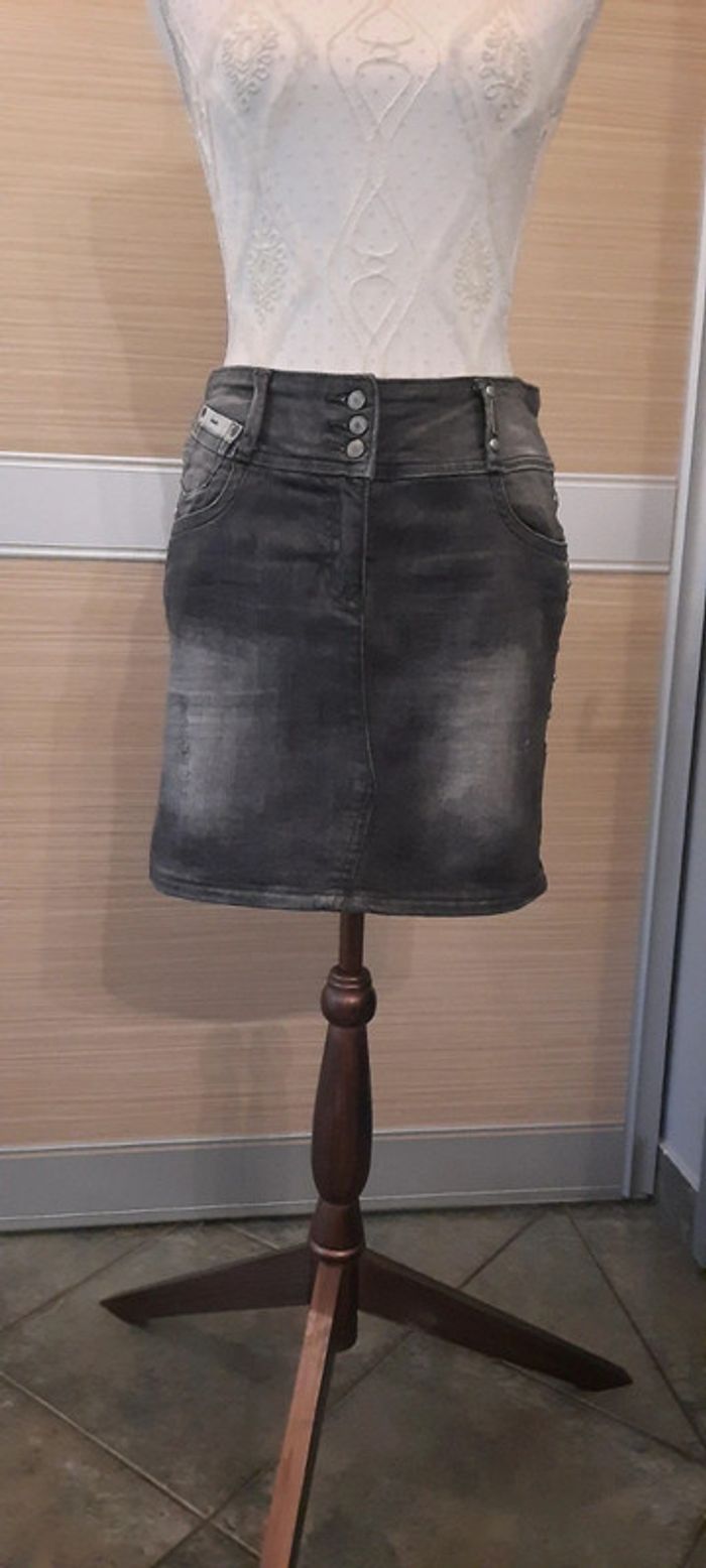 Jupe en jeans grise Camaïeu taille 38