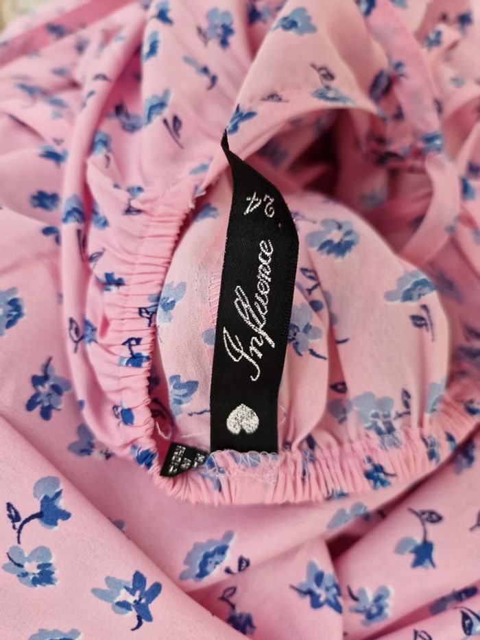 Robe Longue Rose Imprimé Fleurs Bleu Avec Volants - photo numéro 8