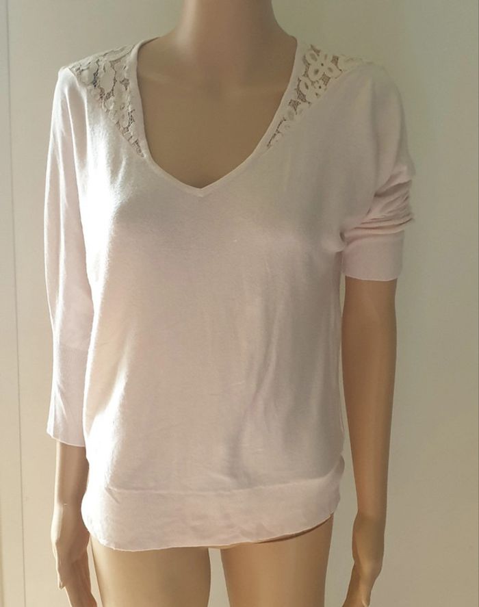 🩷 Pull avec dentelles taille 36 S Camaïeu #emyfleury_36femme