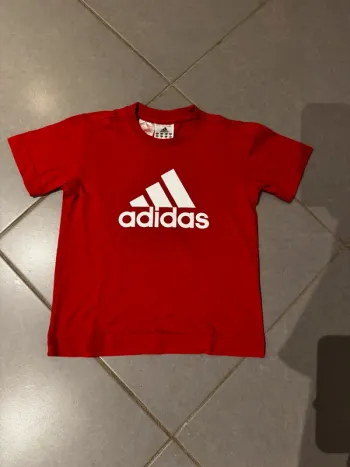 T shirt manches courtes - Adidas - Rouge & blanc - 5/6 ans
