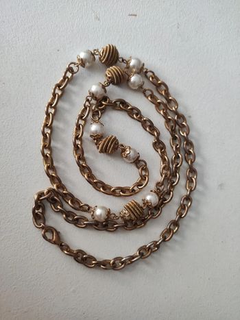 Collier sautoir vintage perles et metal