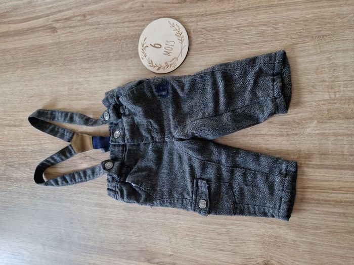 Pantalon Tweed / Chevron Gris Anthracite avec Bretelles Cadet Rousselle - 6 mois