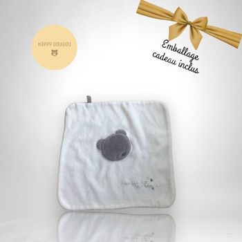 Doudou plat carré blanc ours gris des calins par millier  DP66