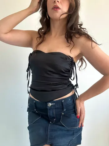 Haut bustier corset noir à lanières taille XS