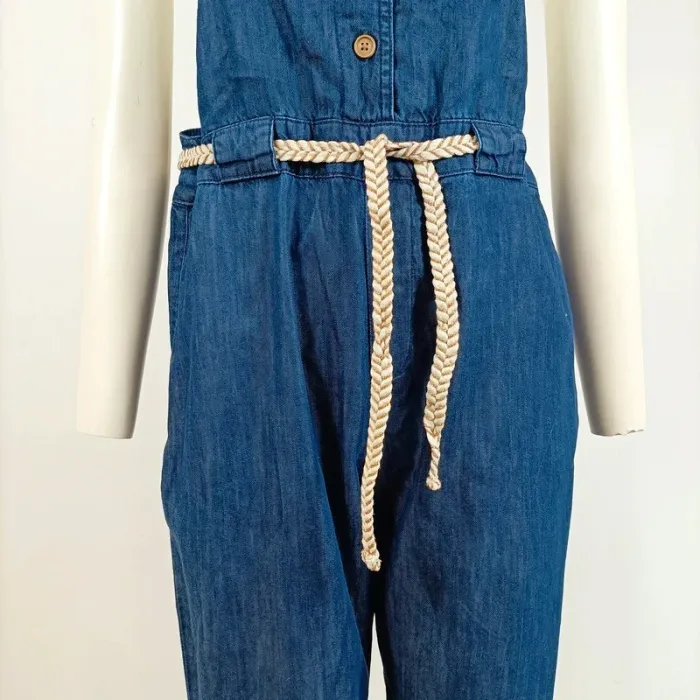Salopette en jean bleu sans manches - ceinture corde - dos nu Taille M/L A396 - photo numéro 4