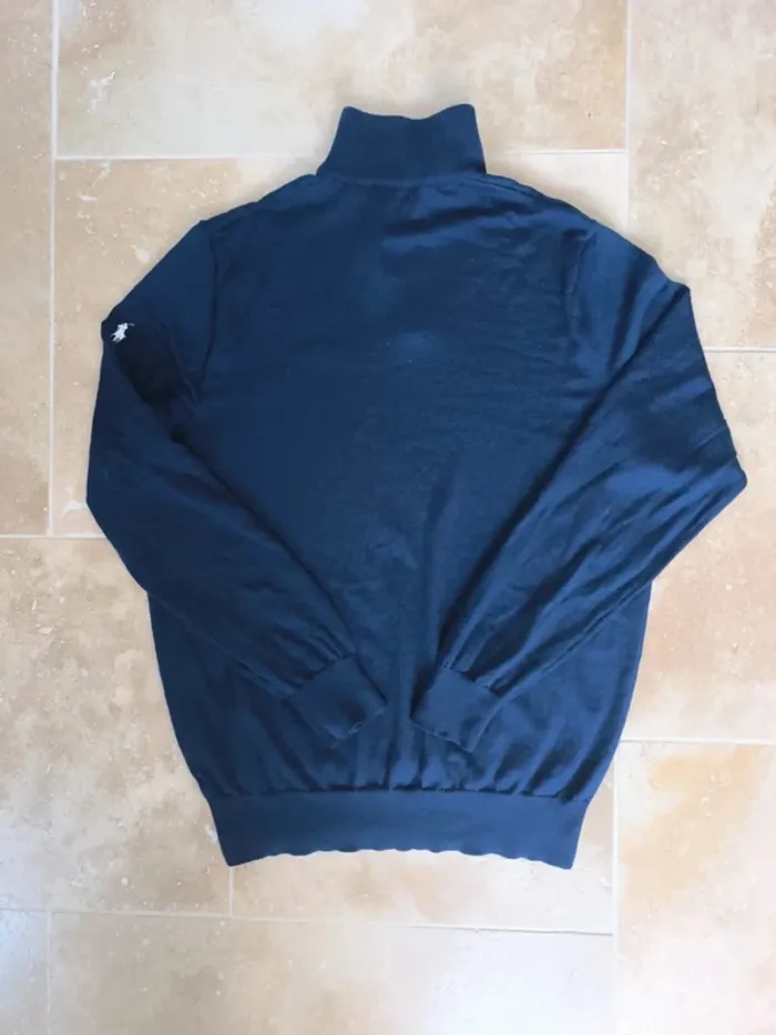 Magnifique pull quart zip laine mérino Ralph Lauren Polo Golf marine logo blanc homme L US Open 2015 - photo numéro 13
