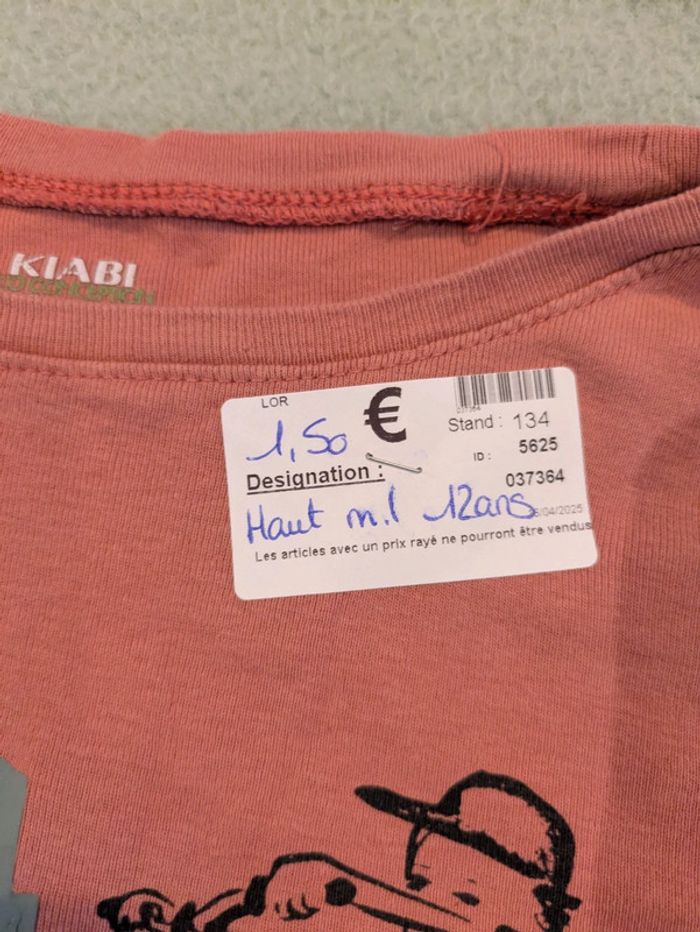 Haut manches longues rouge/rose 12 ans - photo numéro 2