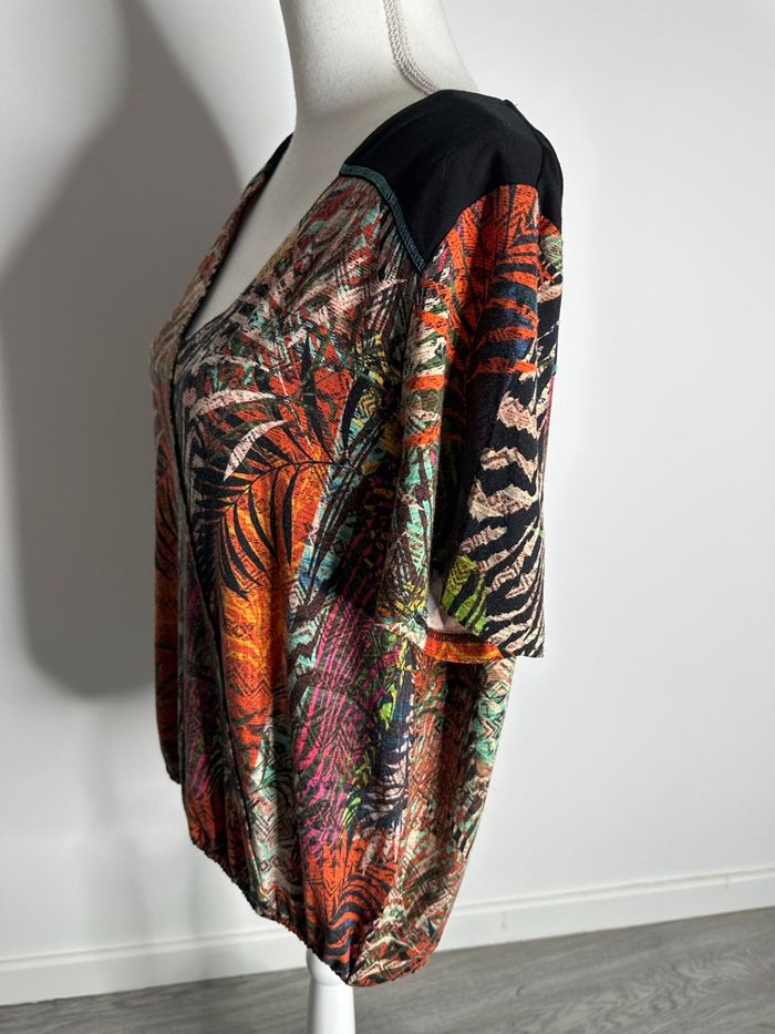 Blouse drapée tropicale multicolore Christine Laure T4 48 4XL - photo numéro 4