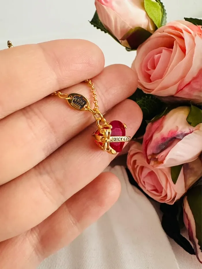 🎀Collier Juicy Couture doré cœur rouge – pendentif strassé - photo numéro 8