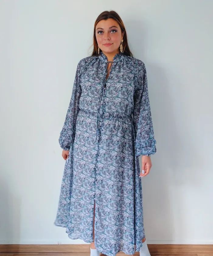 Robe maxi longue bleu lavande fleurie fluide bohème hippie chic La redoute taille 38 - photo numéro 4